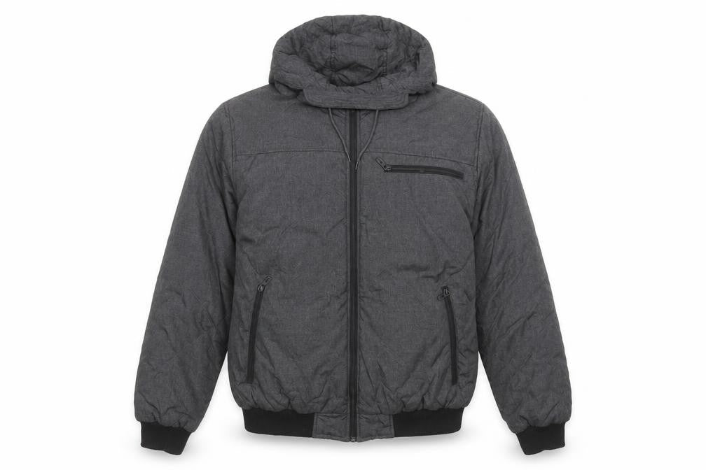 Twisted Soul Men's Grey Hooded Bomber Jacket Size L Polyester Winter
