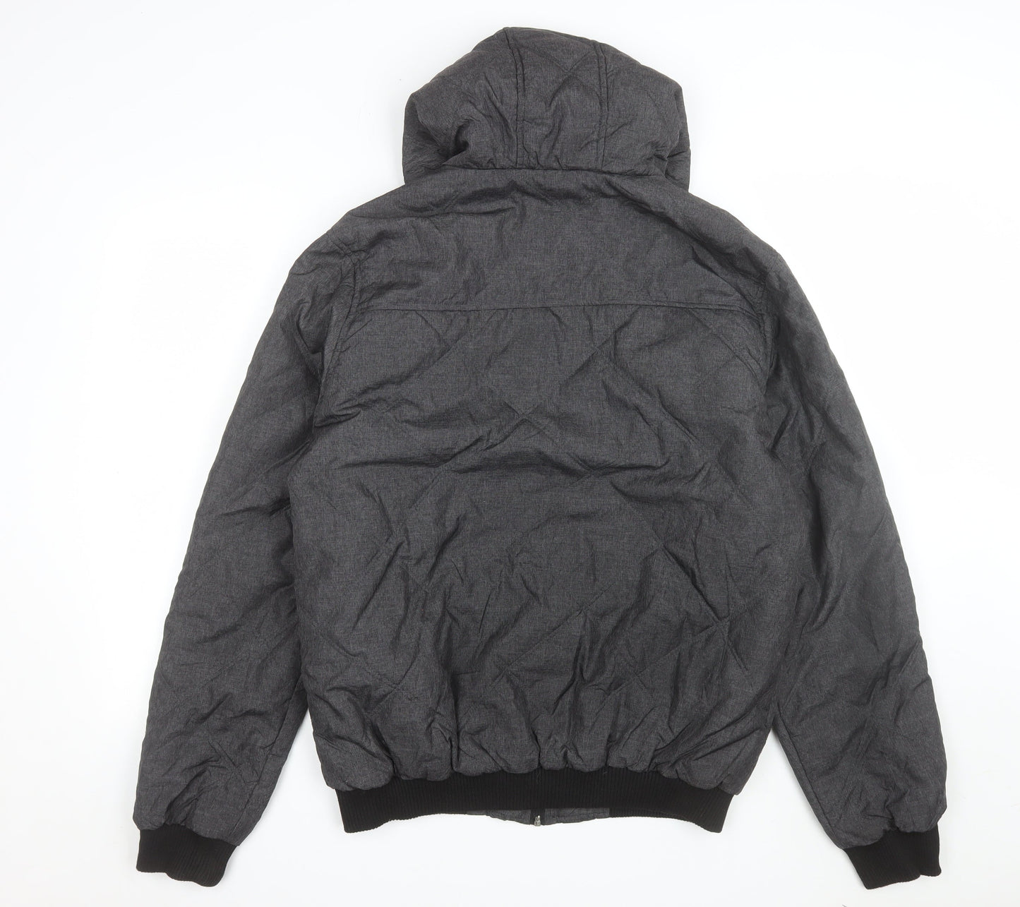Twisted Soul Men's Grey Hooded Bomber Jacket Size L Polyester Winter