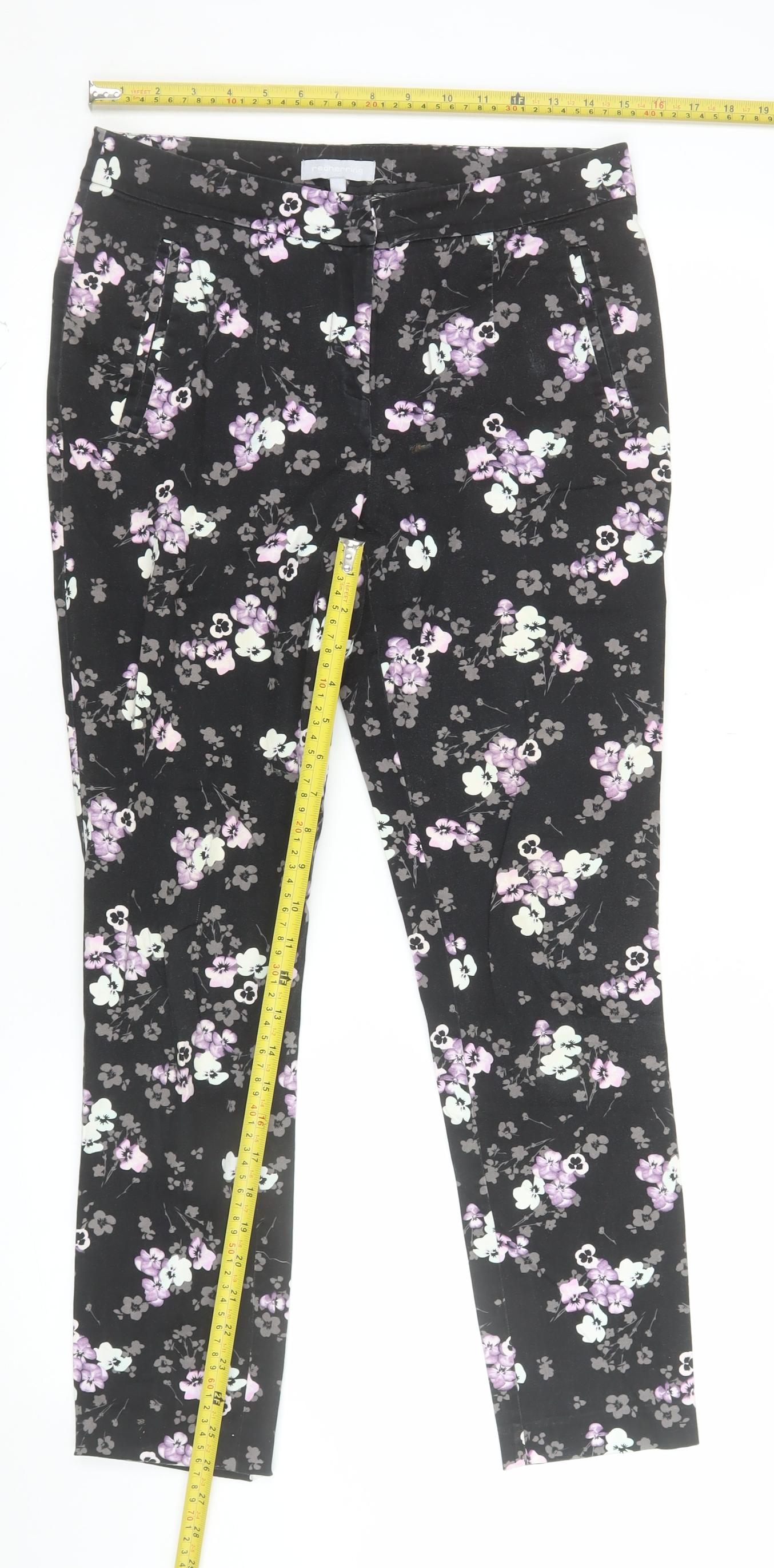 Red Herring Womens Black Floral Slim Fit Stretch Trousers Size 10