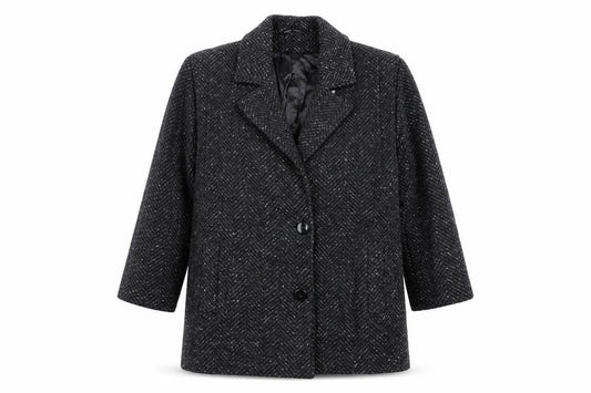 Collection Elégante Women's Black Wool Blend Herringbone Mid-Length Coat Size 12