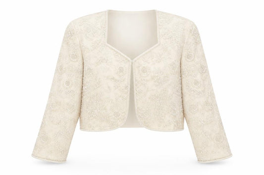 Niteline Della Roufogali Women’s Ivory Silk Beaded Cropped Blazer L