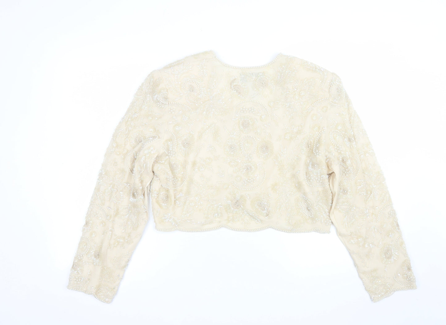 Niteline Della Roufogali Women’s Ivory Silk Beaded Cropped Blazer L