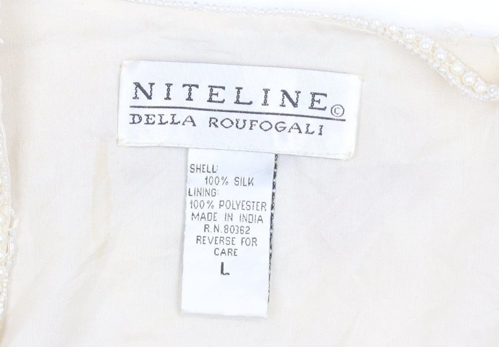 Niteline Della Roufogali Women’s Ivory Silk Beaded Cropped Blazer L