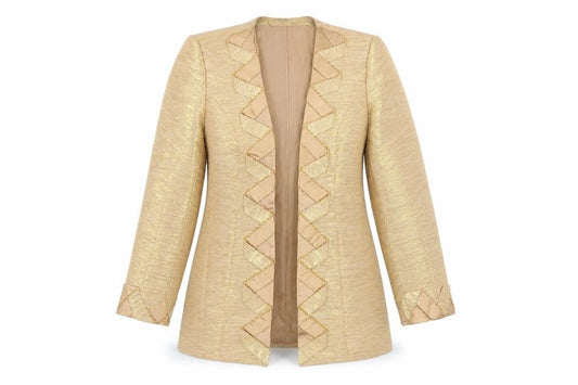 Milano Women Gold Blazer Size 12 Ruffle Trim Formal Jacket
