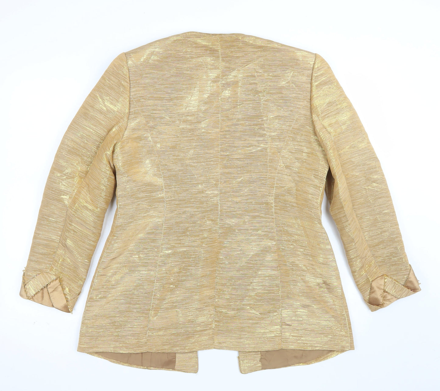 Milano Women Gold Blazer Size 12 Ruffle Trim Formal Jacket