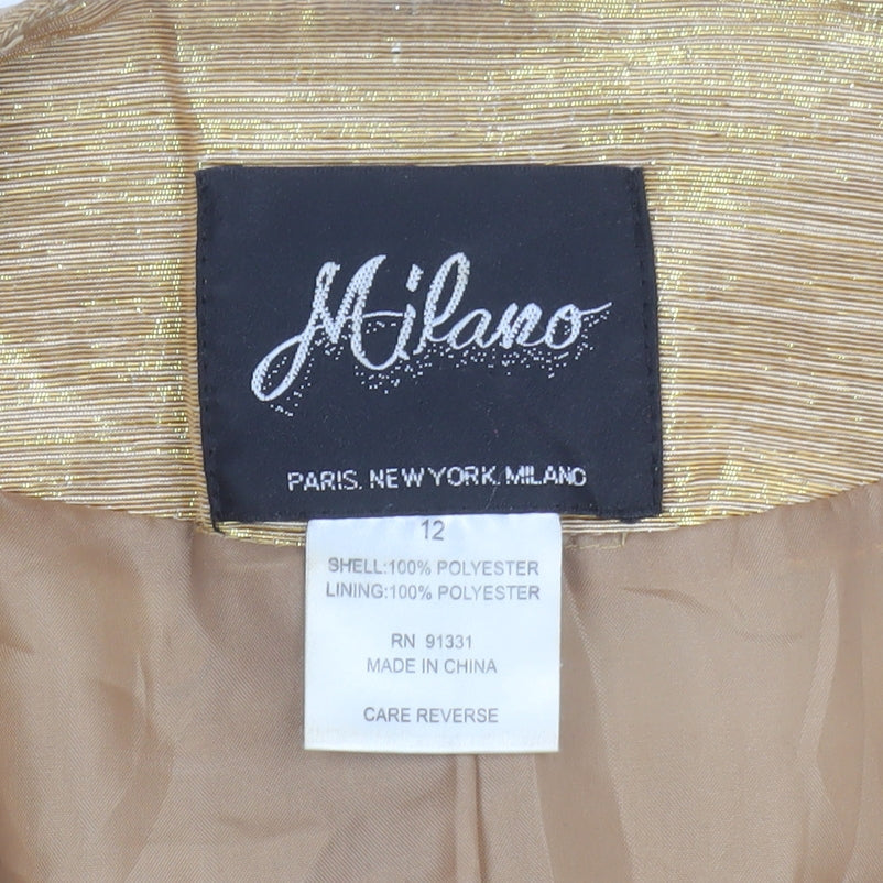 Milano Women Gold Blazer Size 12 Ruffle Trim Formal Jacket
