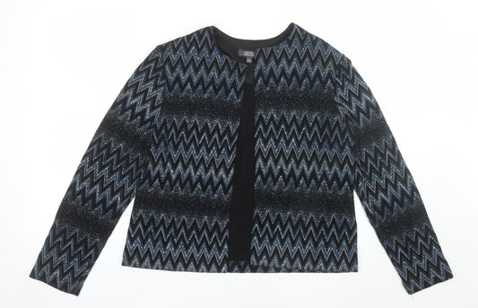 Dressbarn Women's Black Metallic Zigzag Open Front Jacket Size M
