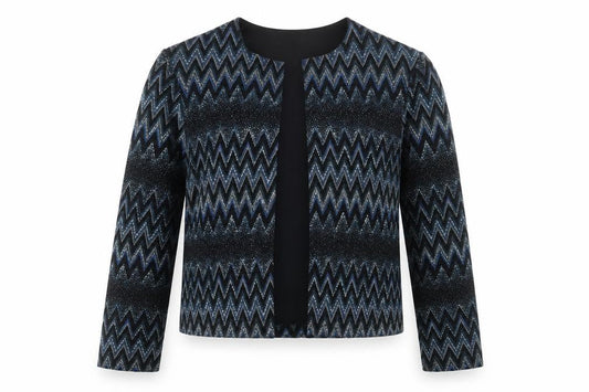 Dressbarn Women's Black Metallic Zigzag Open Front Jacket Size M