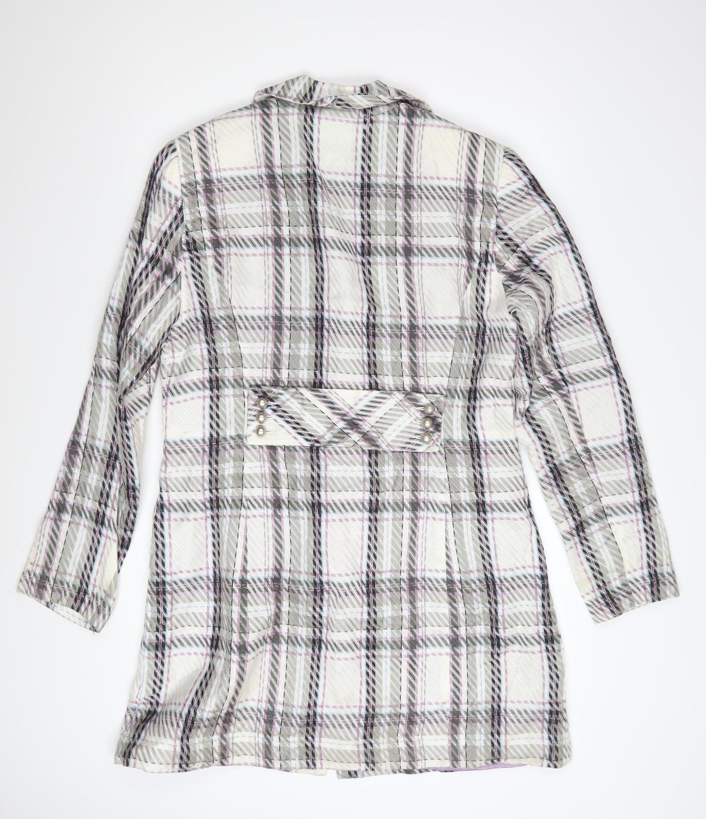 Worthington Women’s Checked Long Coat White Purple Size 12 Acrylic Blend