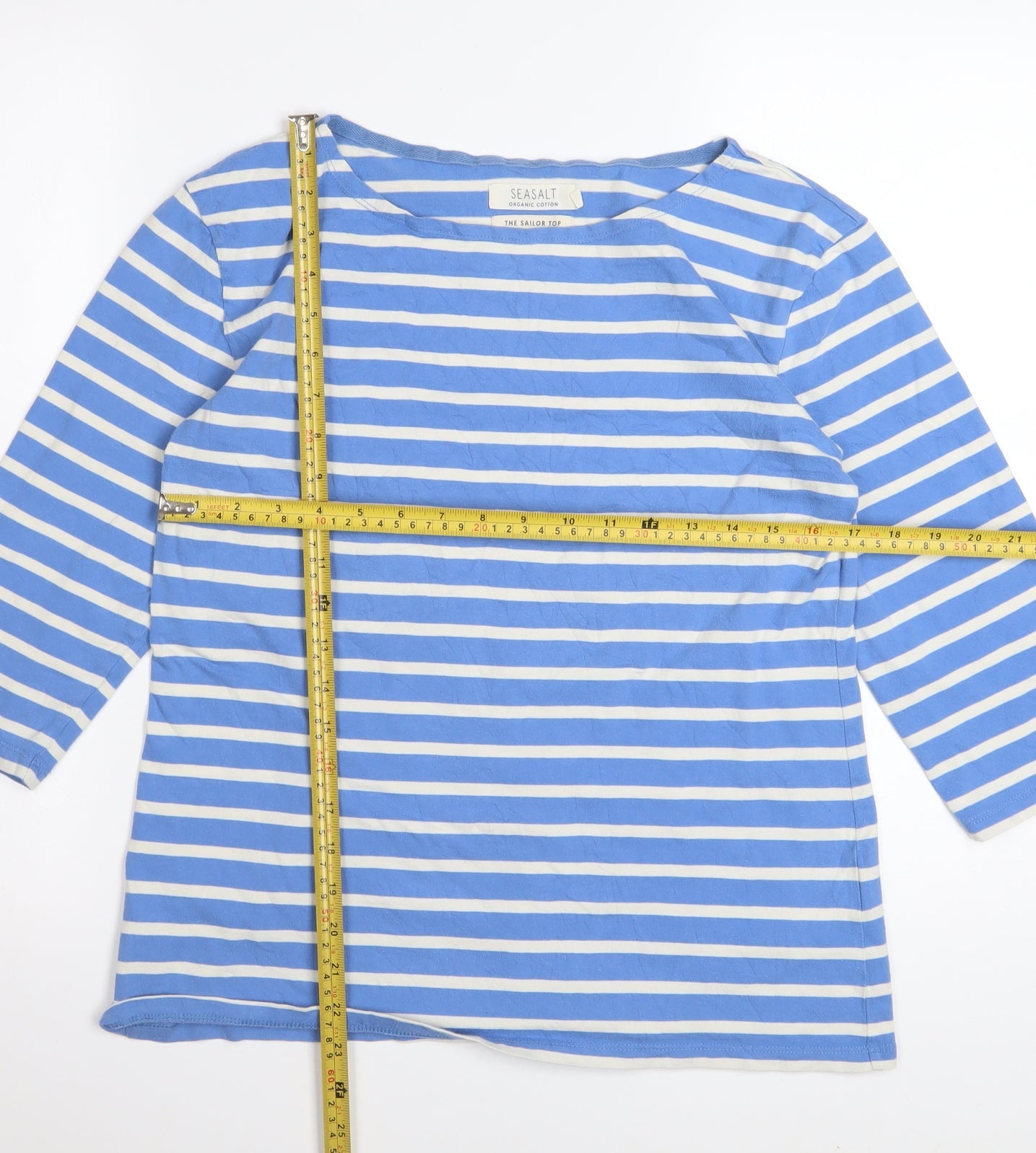 Seasalt Women’s Blue Striped 3/4 Sleeve Sailor Top UK 12 Cotton