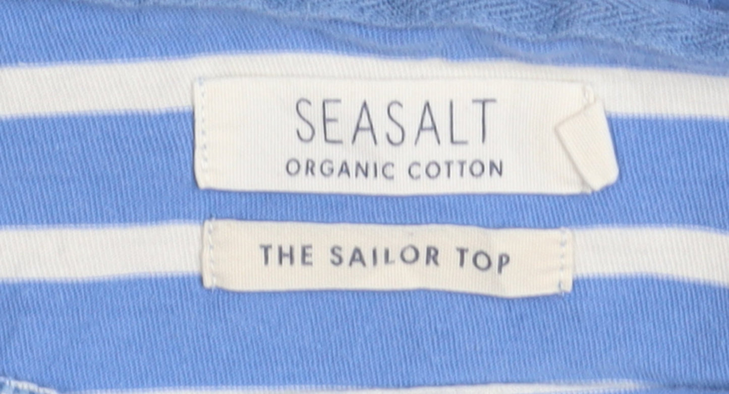 Seasalt Women’s Blue Striped 3/4 Sleeve Sailor Top UK 12 Cotton