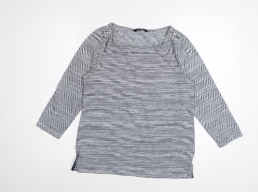Jasper Conran Women's Blue Striped 3/4 Sleeve Cotton Top Size 12