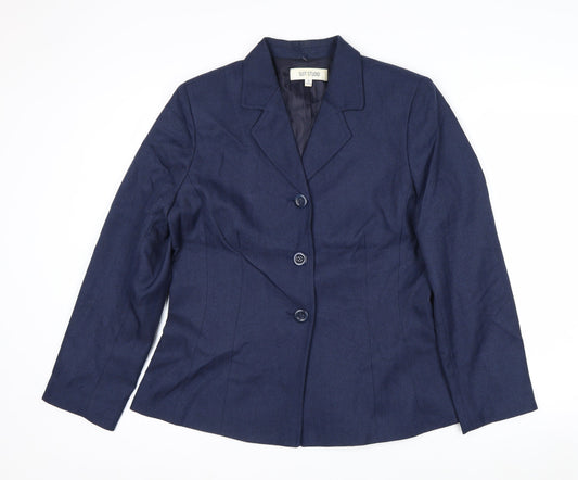 Suit Studio Women's Blue Polyester Lined Single-Breasted Blazer Size 12
