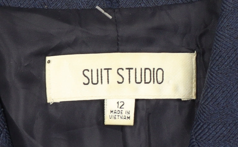 Suit Studio Women's Blue Polyester Lined Single-Breasted Blazer Size 12