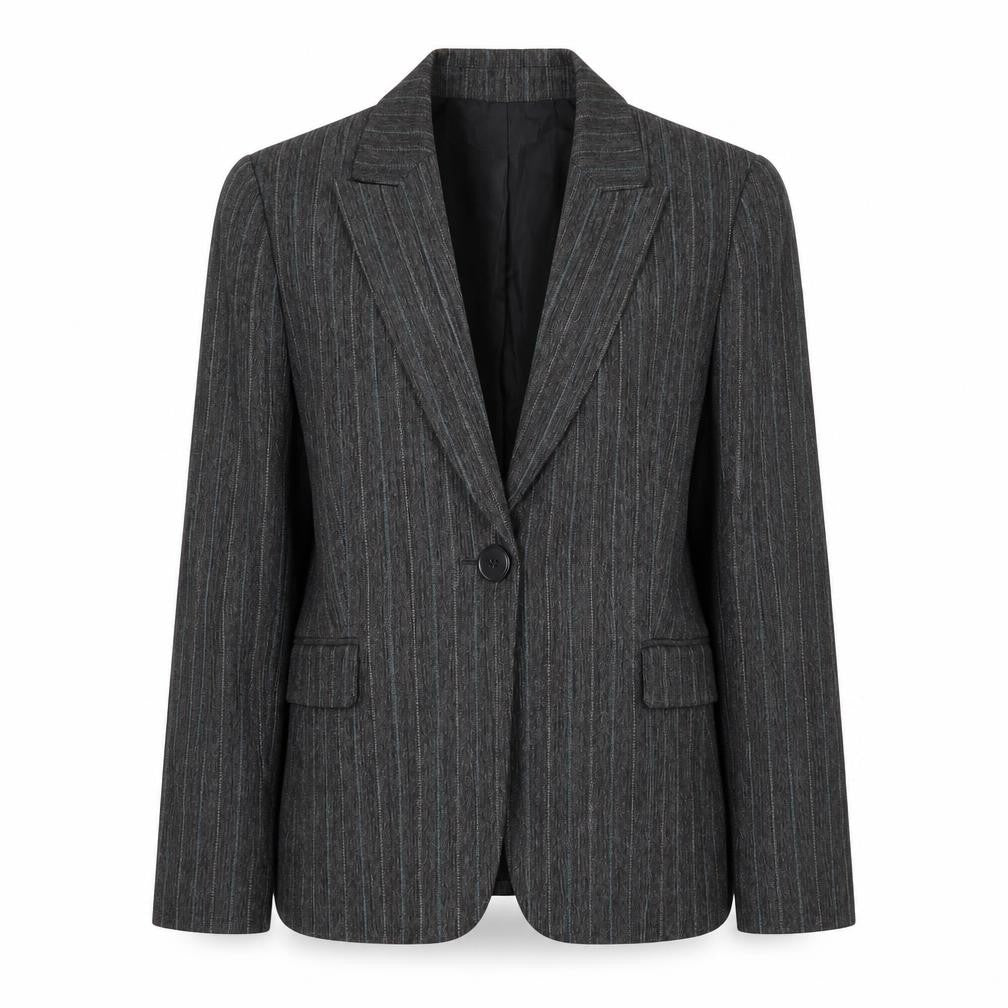 Tahari ASL Women's Grey Pinstripe Single-Breasted Blazer Size 8