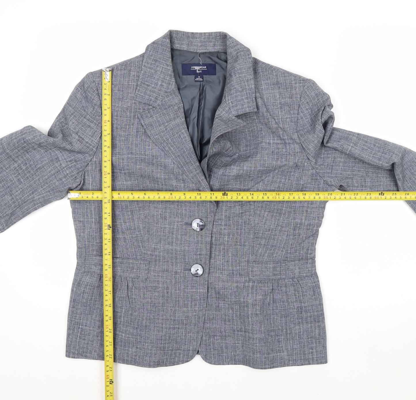 Jones Wear Women Grey Checked Suit Jacket Size 12 Classic Fit