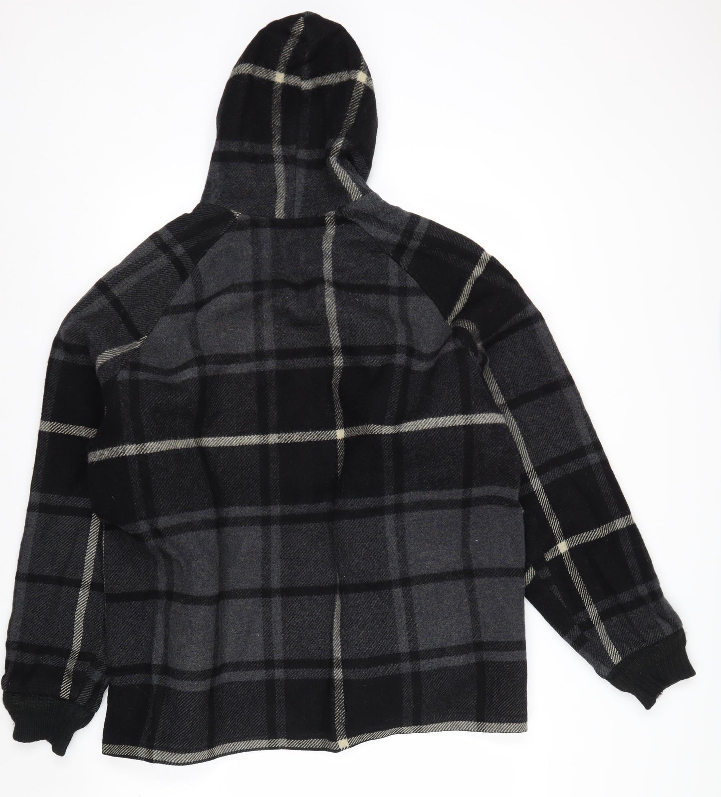 Woolrich Men's Grey Check Wool Hooded Jacket Size L Warm Winter Coat