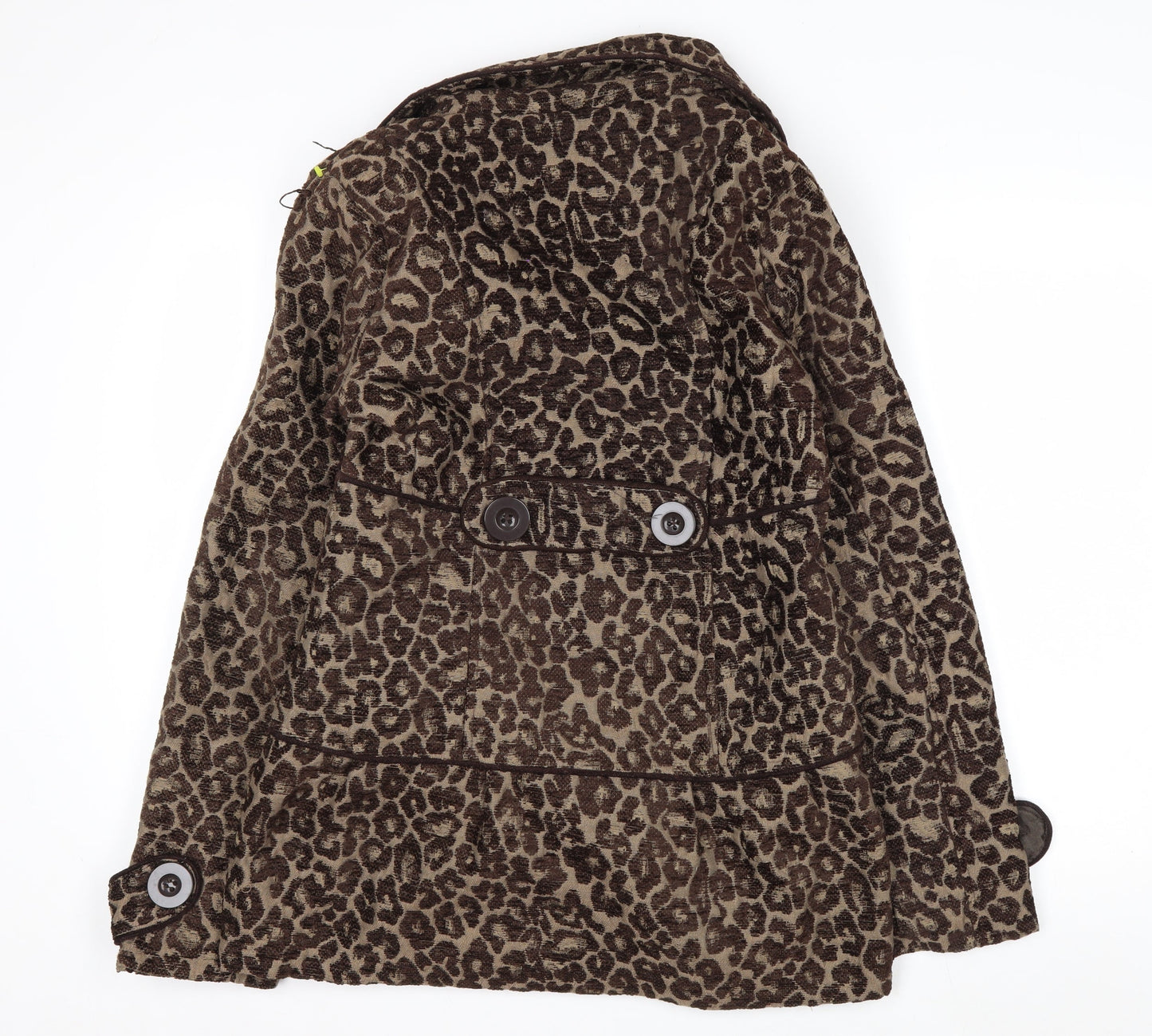 BKE Womens Brown Leopard Print Pea Coat Medium Double Breasted Autumn