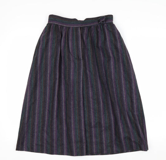 Abvien Women’s Purple Wool Striped A-Line Midi Skirt Size 12