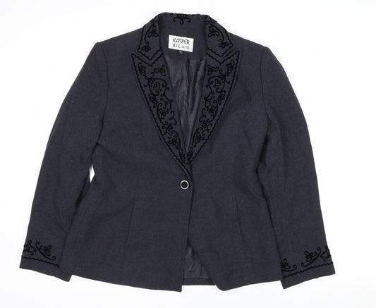 Kasper ASL Petite Black Embroidered Blazer Women’s Size 10