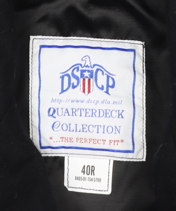 DSCP Quarterdeck Collection Mens Black 40R Pea Coat Wool Blend Classic Style