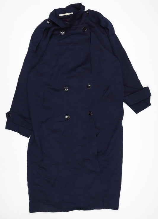 Larry Levine Women's Blue Long Trench Coat Size 12 Classic Style