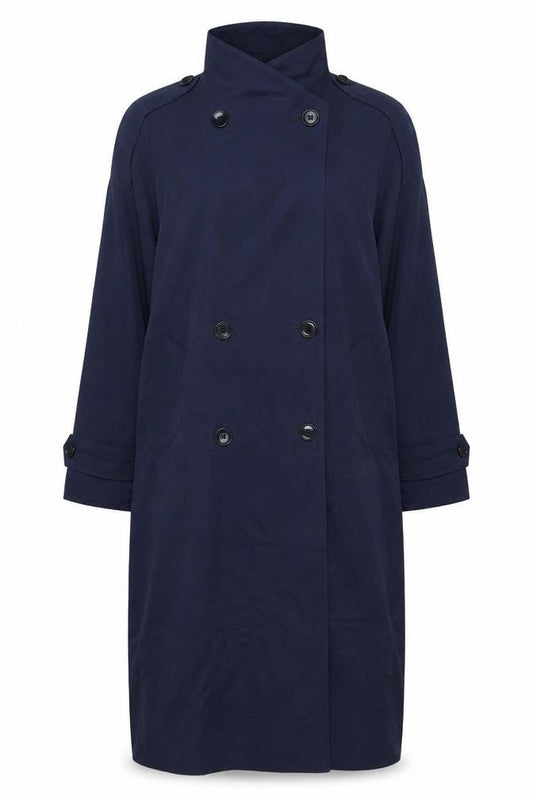 Larry Levine Women's Blue Long Trench Coat Size 12 Classic Style