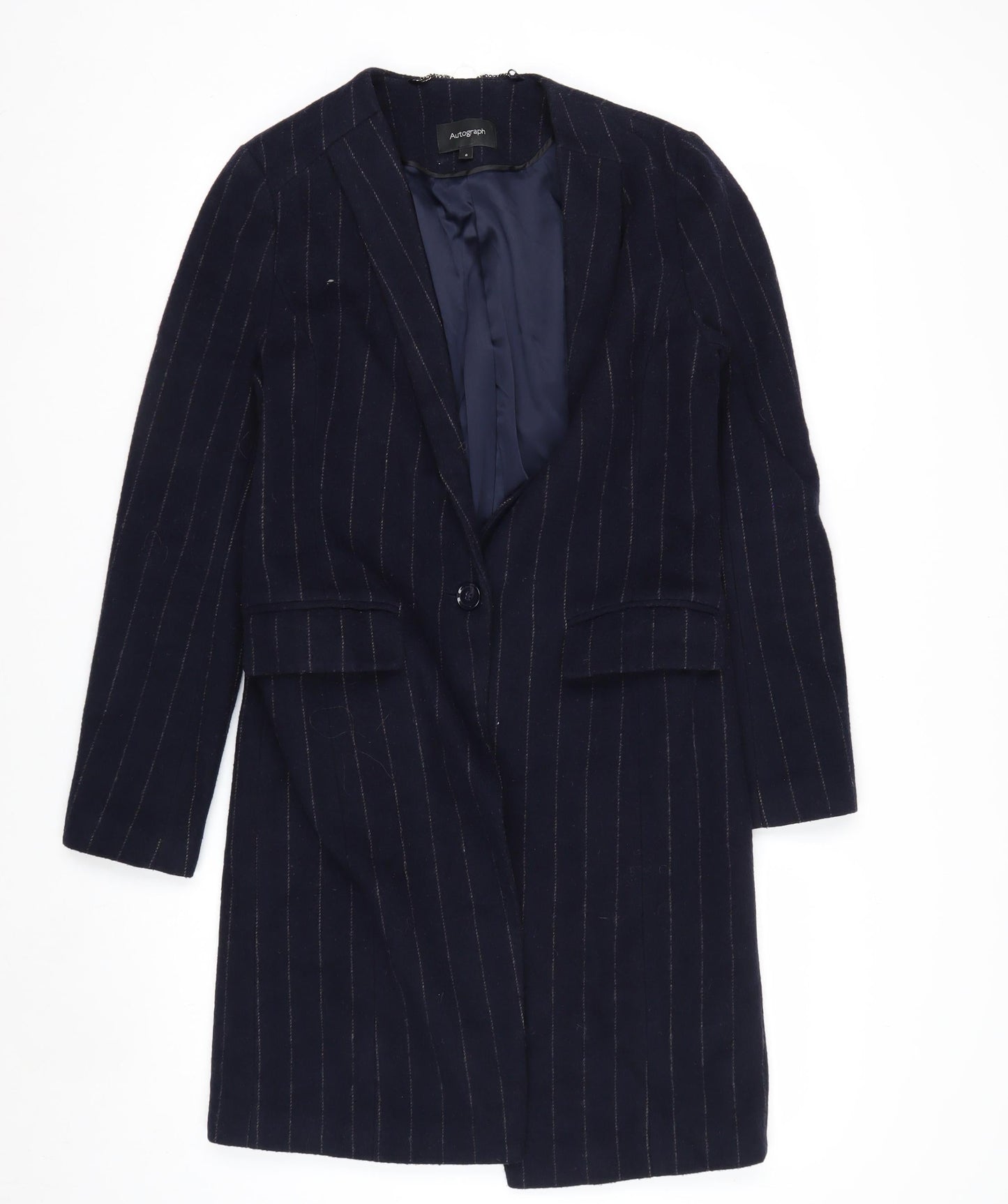 Marks and Spencer Women Black Wool Blend Striped Blazer Size 8