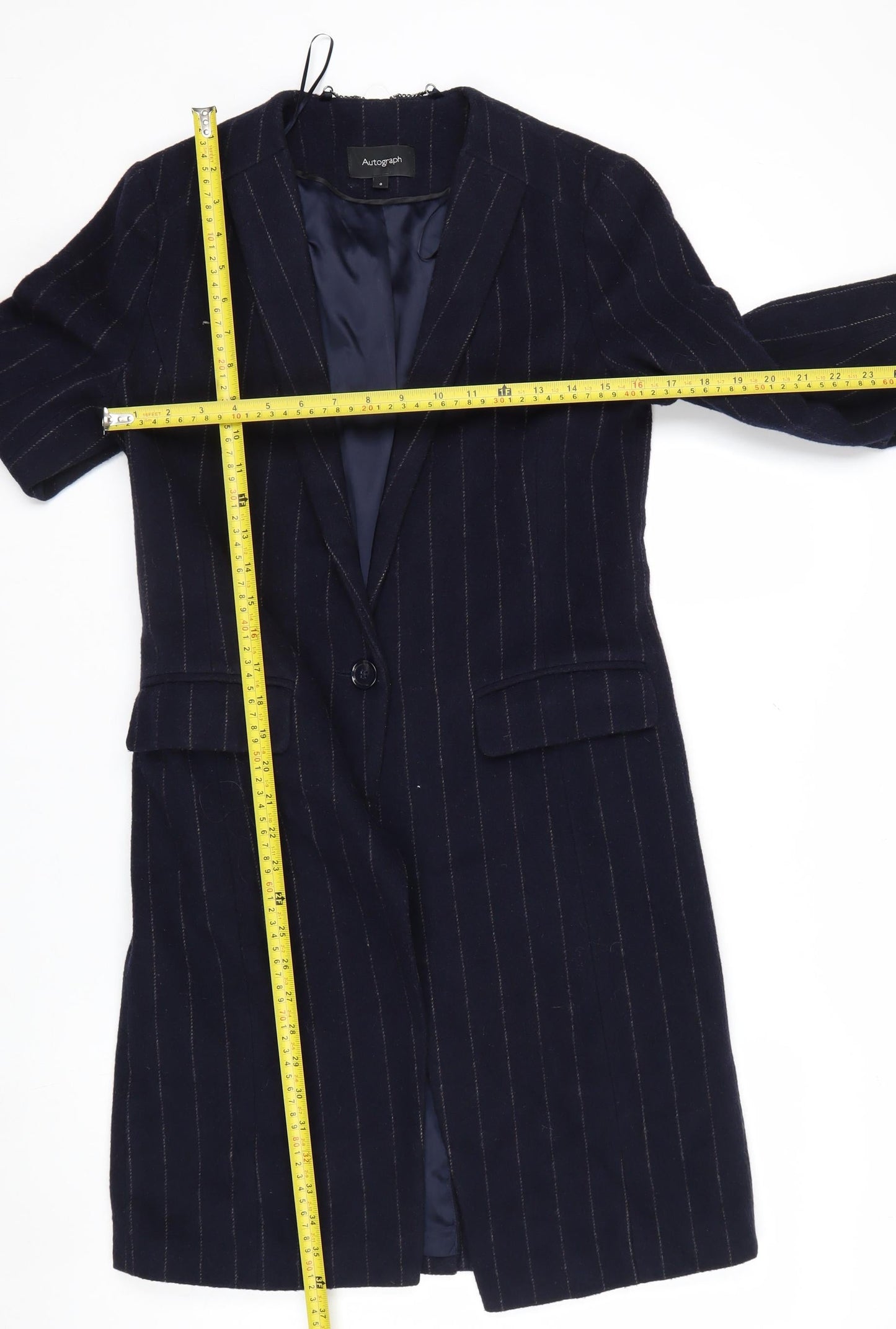 Marks and Spencer Women Black Wool Blend Striped Blazer Size 8