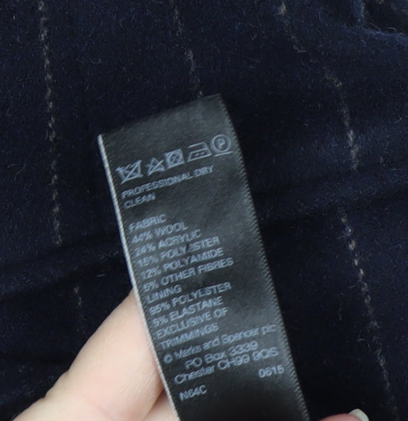 Marks and Spencer Women Black Wool Blend Striped Blazer Size 8