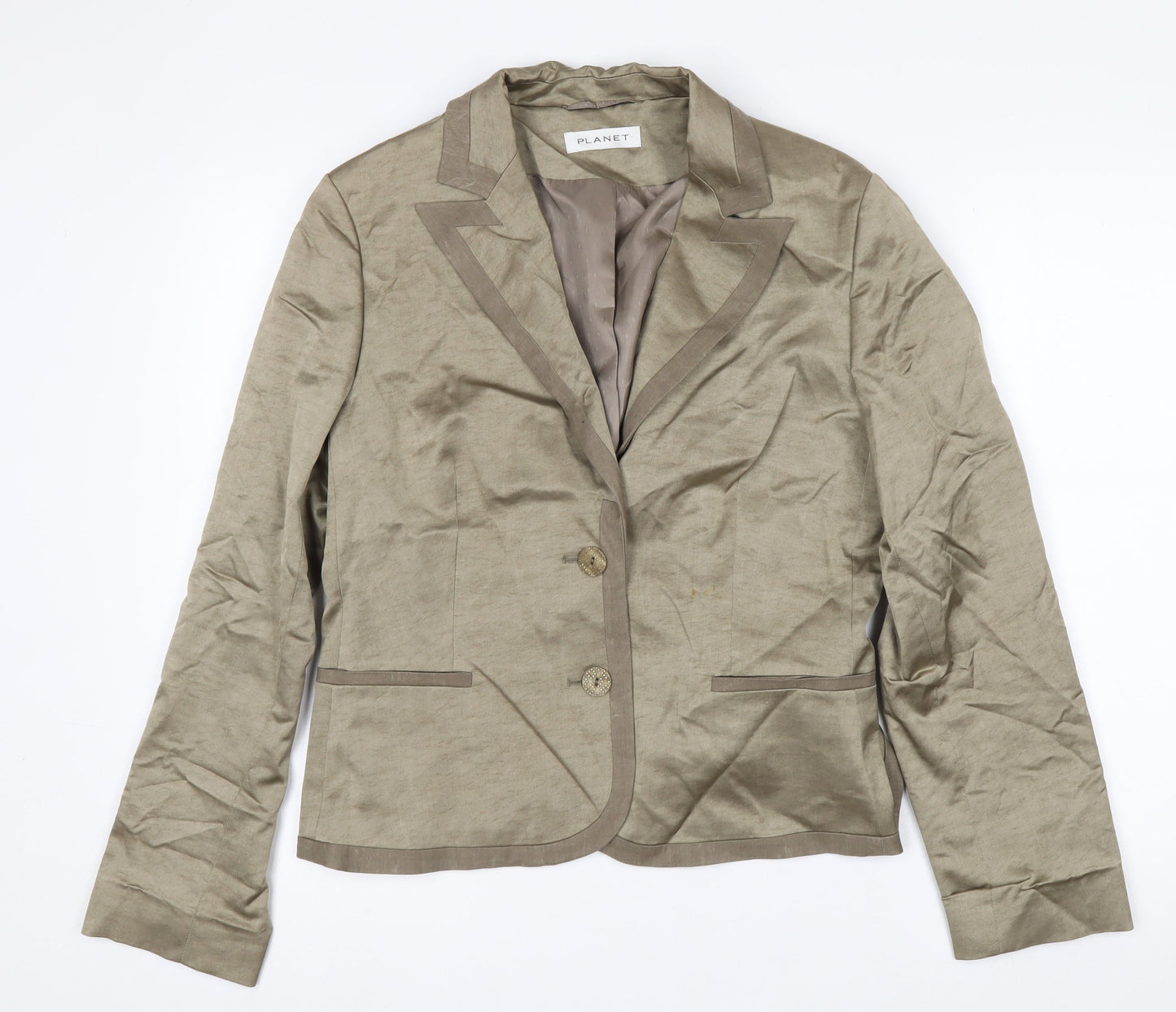 Planet Womens Beige Linen-Blend Single-Breasted Blazer Jacket Size 12