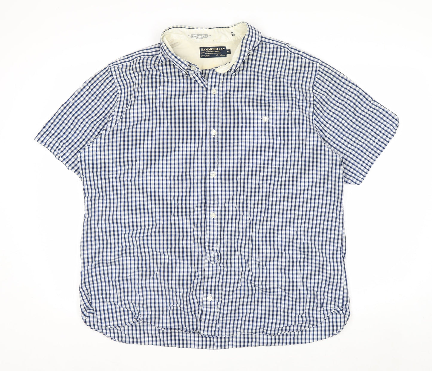 Hammond & Co Men's Blue Check Short Sleeve Button-Up Shirt XL