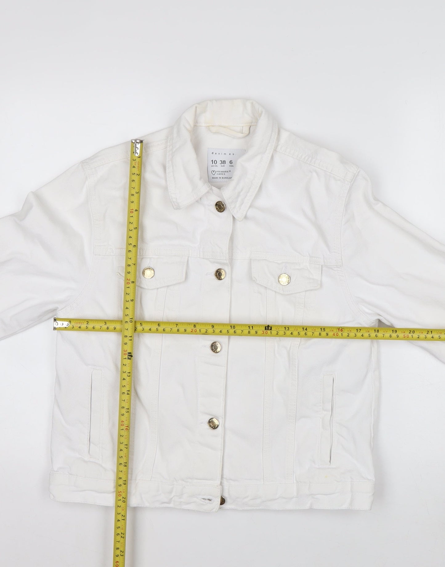 Primark Women White Cotton Basic Jacket Size 10 Casual Twill Short
