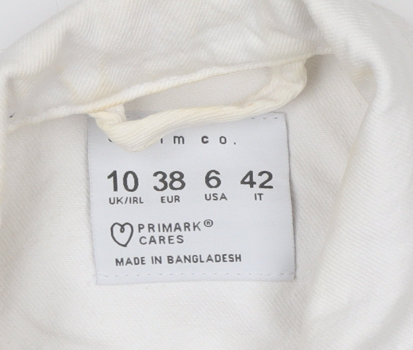 Primark Women White Cotton Basic Jacket Size 10 Casual Twill Short