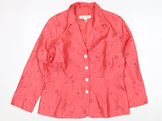 Rafael Women Pink Silk Floral Embroidered Suit Jacket Size 8