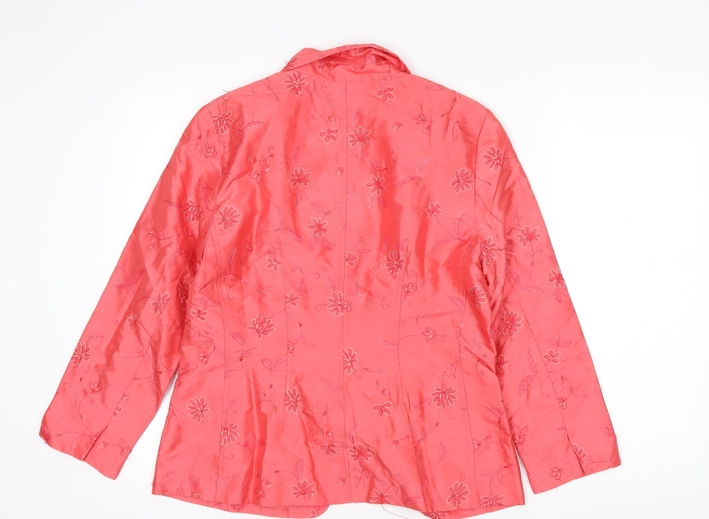 Rafael Women Pink Silk Floral Embroidered Suit Jacket Size 8