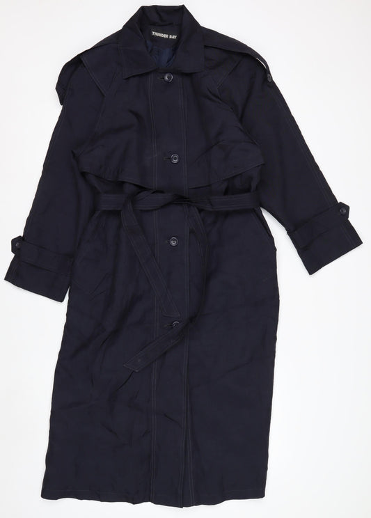 Thunder Bay Women's Blue Polyester Long Trench Coat Size 8