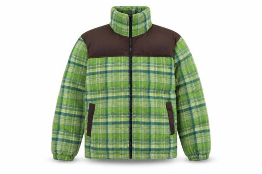 NECYSTUDIO Men's Green Check Puffer Jacket Size S Full Zip Winter Coat