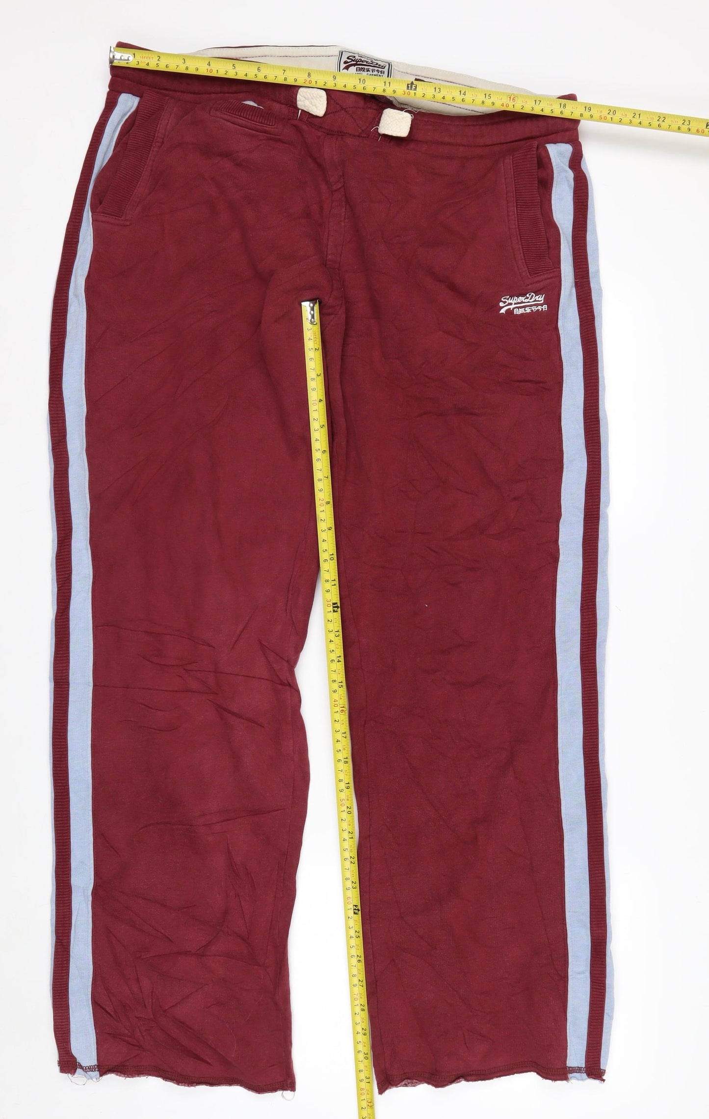 Superdry Men's Red Track Pants Large with Side Stripe