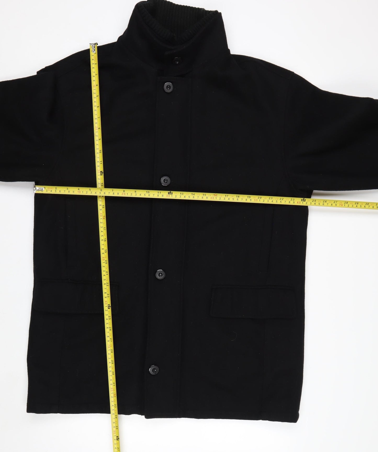 KARACOL Men's Black Wool Blend Mid-Length Overcoat XL