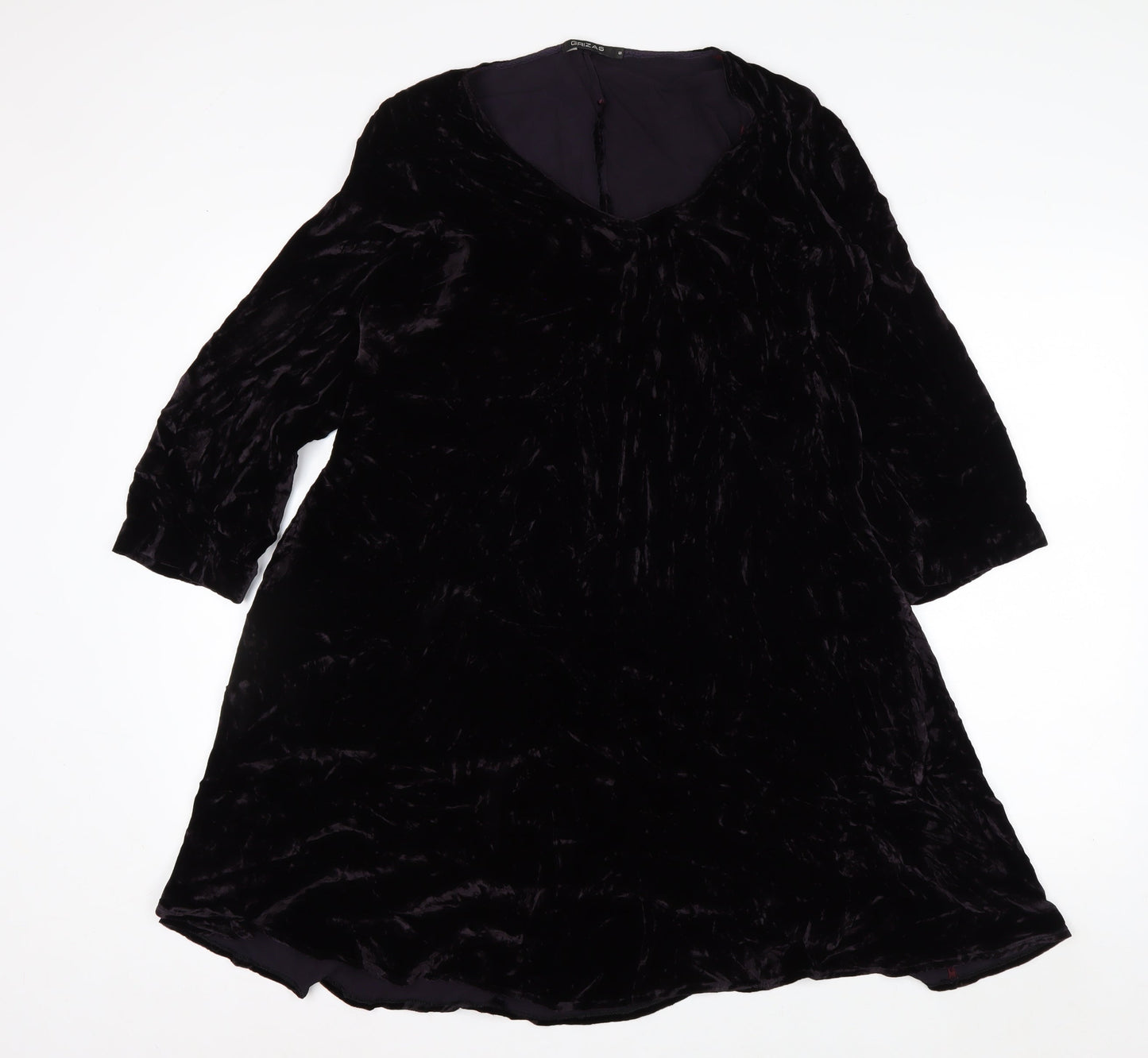 Grizas Women's Black Velvet A-Line Knee Length Dress S