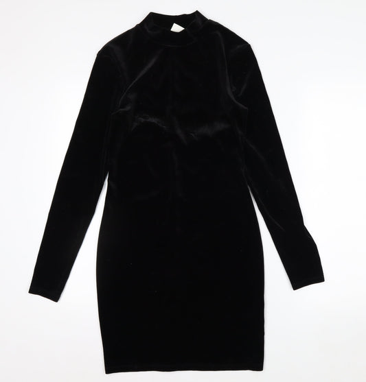 H&M Womens Black Velvet Bodycon Party Dress Size S Long Sleeve