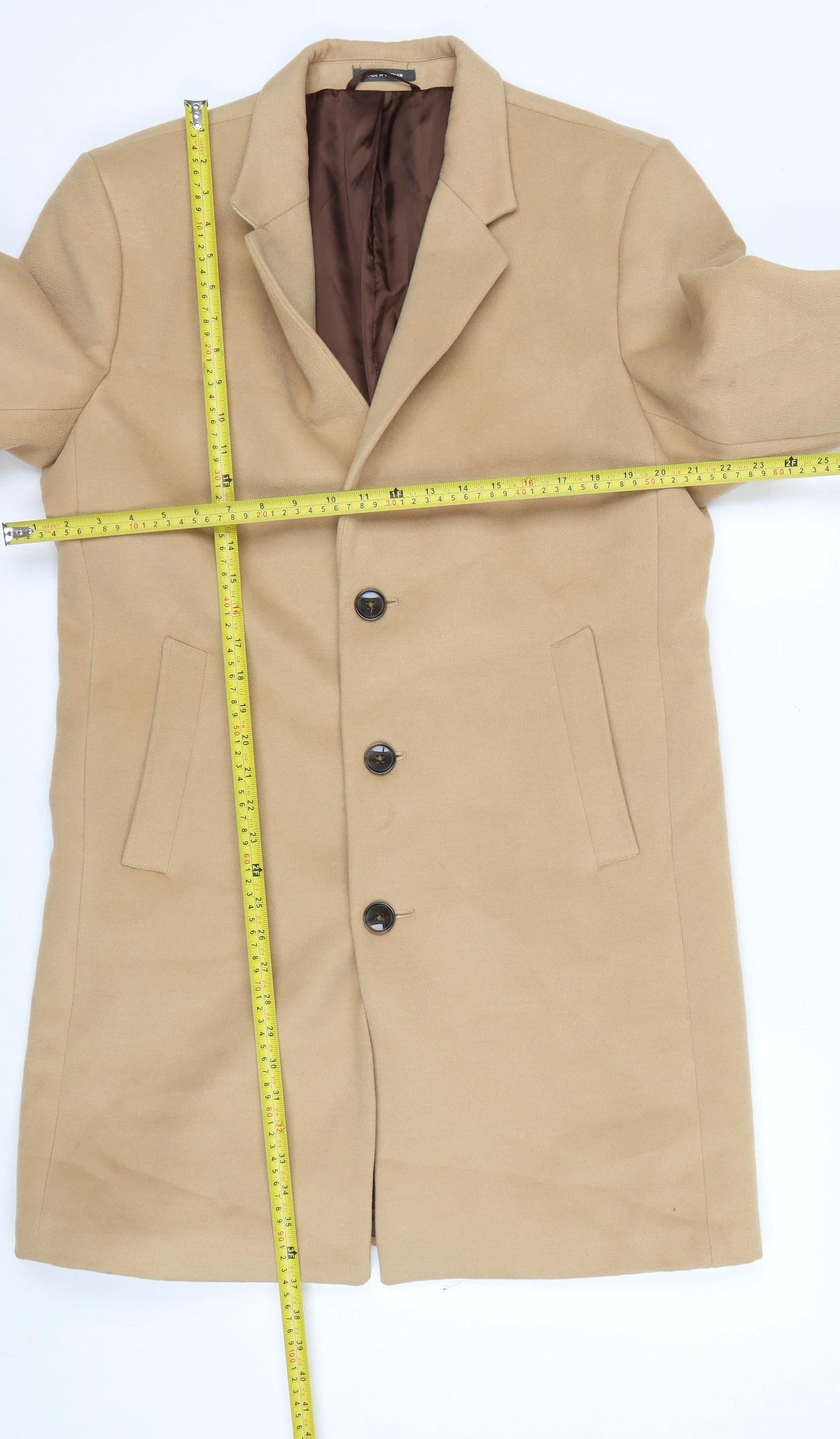 Primark Men’s Beige Wool Look Overcoat L Long Formal Jacket