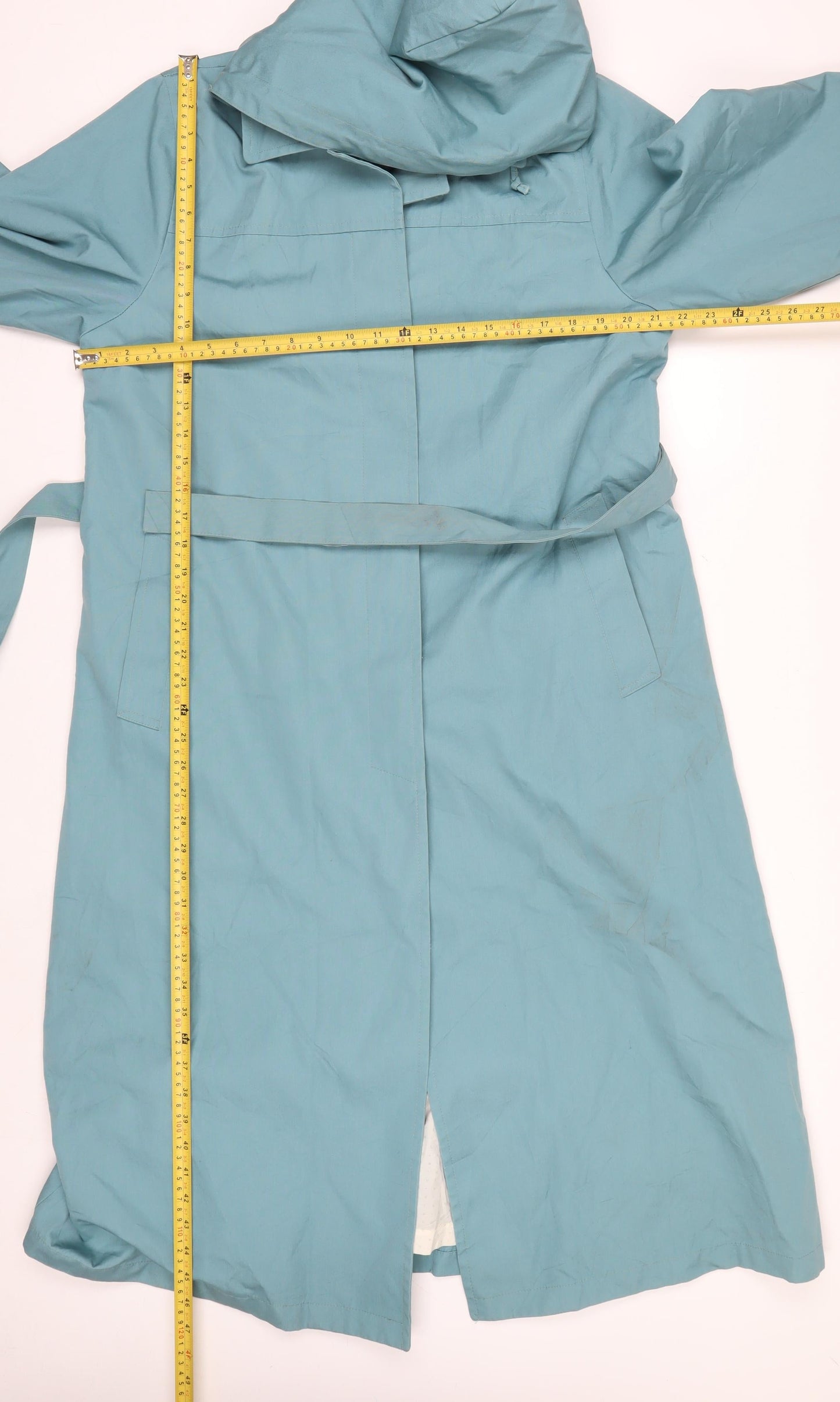 London Fog Women Blue Long Hooded Belted Trench Coat M