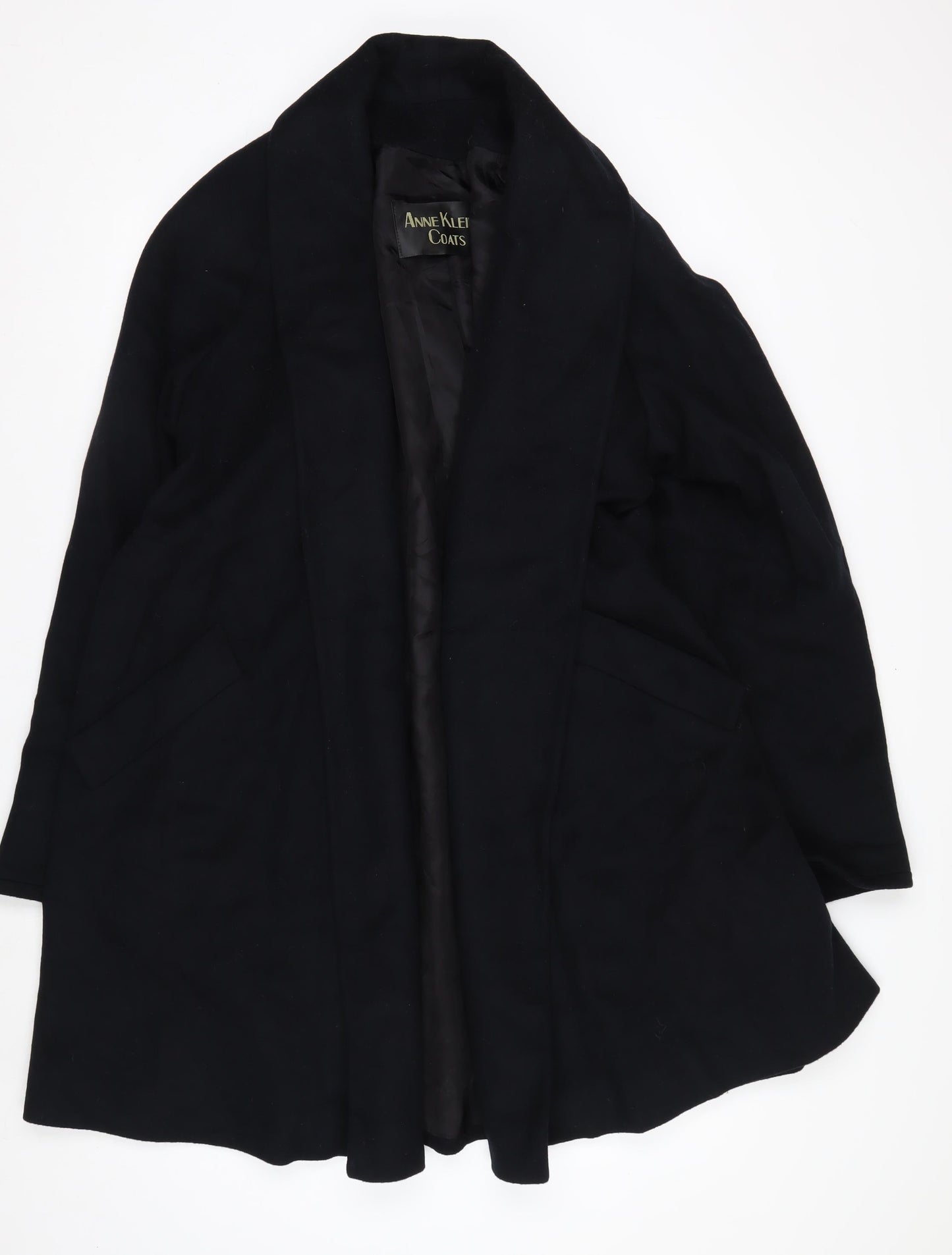 Anne Klein Women’s Black Wool Long Overcoat Size 12 Lined Classic