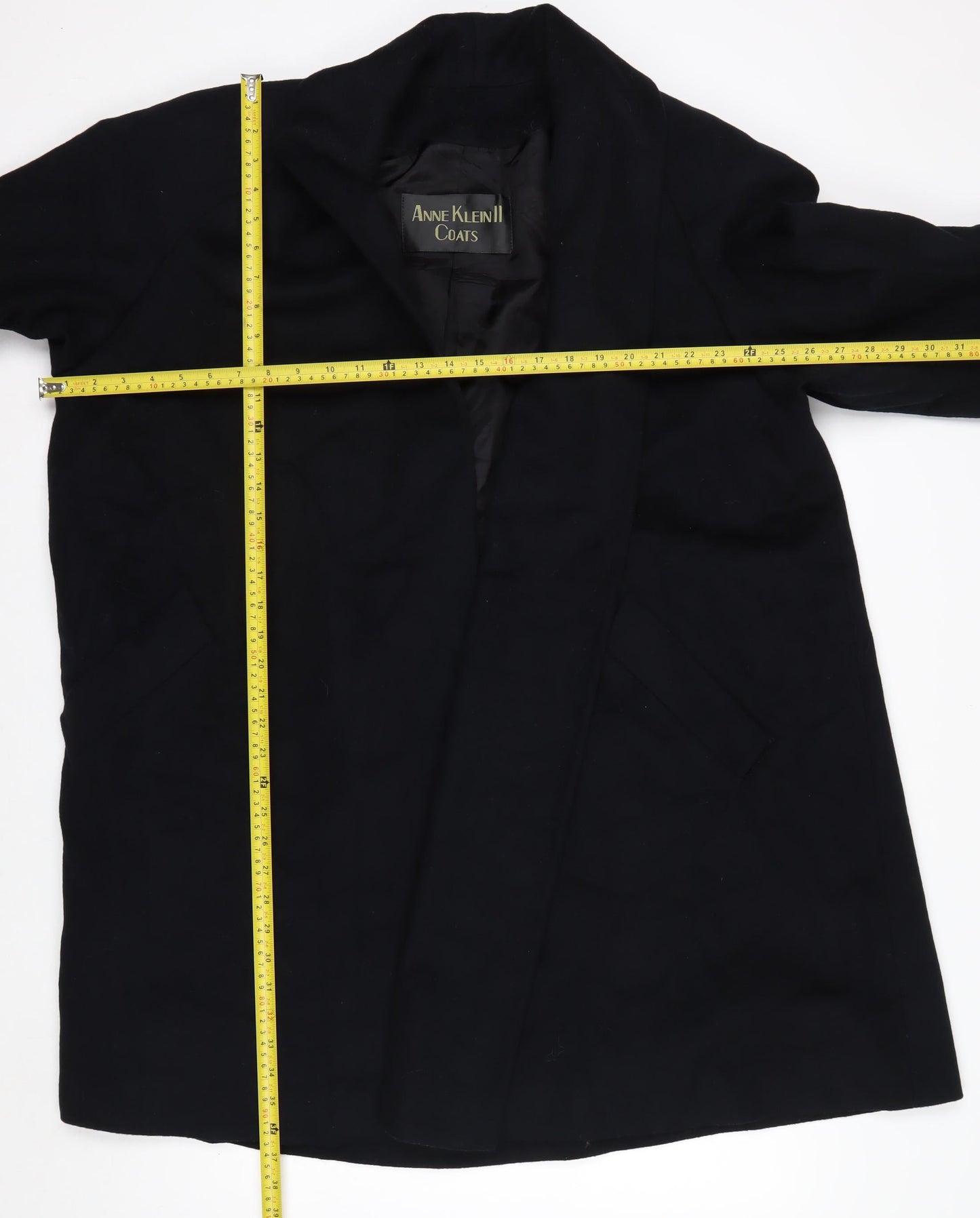 Anne Klein Women’s Black Wool Long Overcoat Size 12 Lined Classic