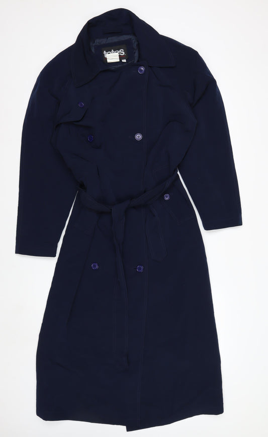 Totes Womens Blue Long Belted Trench Coat Size 10 Waterproof Classic