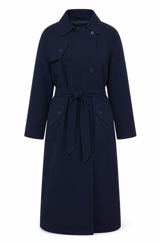 Totes Womens Blue Long Belted Trench Coat Size 10 Waterproof Classic