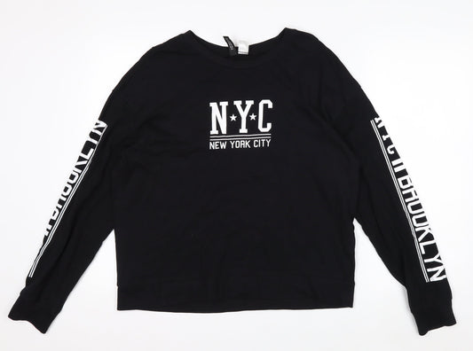 H&M Men’s Black NYC Graphic Long Sleeve Cotton Casual Top M
