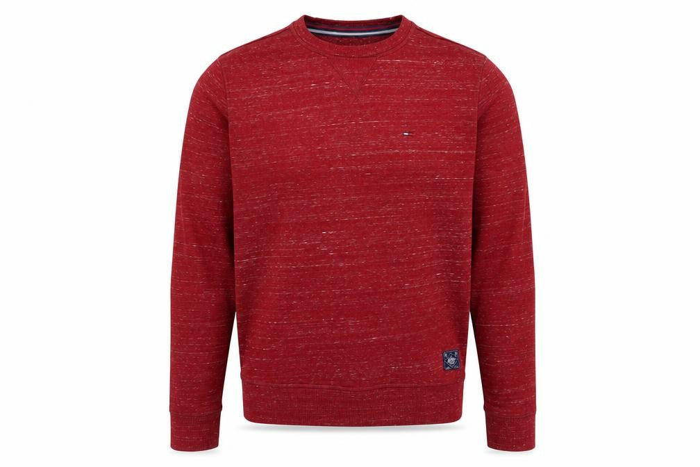 Front view of Hilfiger Denim Men’s Red Crew Neck Pullover Sweatshirt, size S